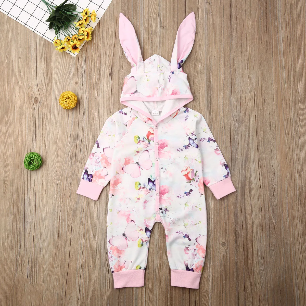 

Pudcoco Newborn Baby Girl Clothes Flower Print Button Rabbit Cotton Hooded Romper Jumpsuit One-Piece Outfit Clothes Autumn