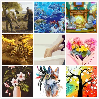 

Aqua Dazzling Animals DIY Oil Painting By Numbers Wall Art Canvas Animals Picture DIY Drawing Painting For 2020 Decoration