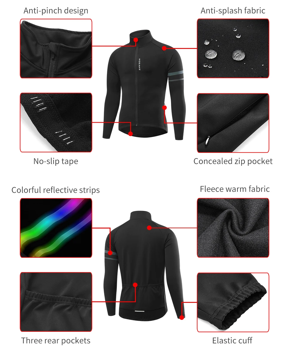 Cycling Jacket Cycling Clothing Men Thermal Winter Fleece Lining Long Sleeve Jersey Windproof Running Riding