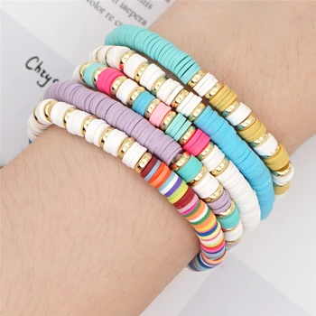 

HEYUYAO Boho Heishi Polymer Clay Disc Beads Stretch Bracelet 2020 New Fashion Multicolored Vinyl Record Beads Surf Jewelry Gift