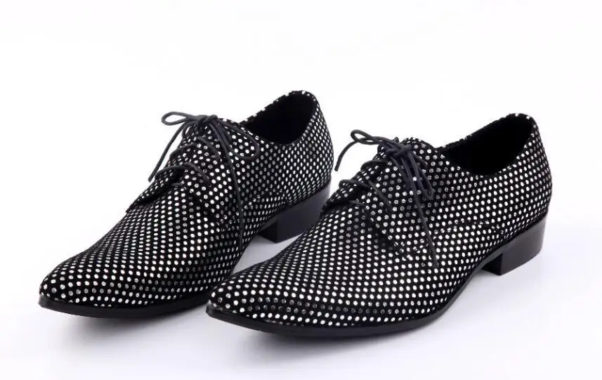 

new style Handmade Genuine Leather Lace Up Oxford Crystal Men Dress Shoes Men's Evening Party Wedding Formal Shoes big size 11