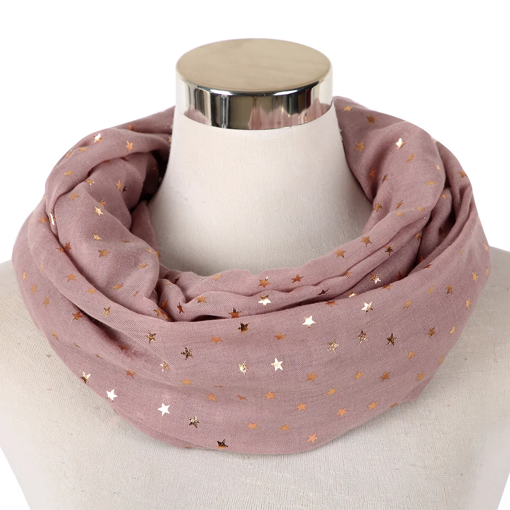 Новая мода фольгированный шарф со звездами шаль темно-синий блестящий розовый Золотой платок женская накидка