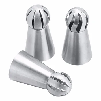 

1pcs/3pcs Cupcake Stainless Steel Ball Shape Icing Piping Nozzles Pastry Cream Tips Flower Torch Pastry Tube Decoration Nozzles