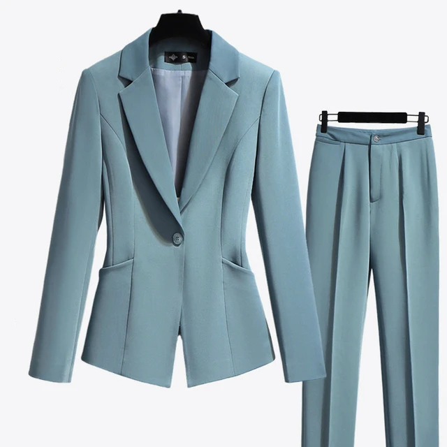 Spring Autumn Women Office Ladies Suits Notched Two Piece Sets Female Single Button Blazer Elegant Long Pant Suit