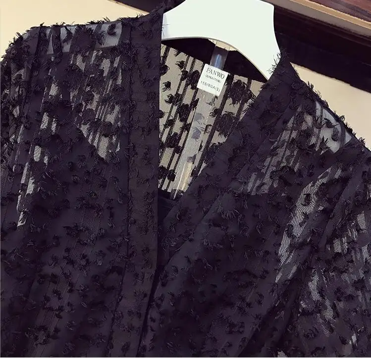 Korea Women Casual Lace Striped Patchwork Dress 2020 Summer 3D Tassel Appliques V-neck Short Sleeve Sashes irregular Dress