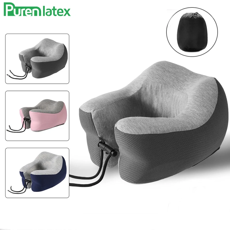 PurenLatex u-образная дорожная подушка для самолета с памятью пены u-образная подушка для шеи с фиксатором поезда медленное давление отскока