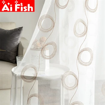 

Circular Embroidery Tulle Simple Modern Bedroom Living Room Window Screen Curtain Study Balcony Balcony Window Custom X018-3