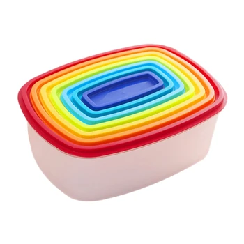 

7 PCS/Set Transparent Sealed Plastic Rectangular Rainbow Colored Refrigerator Crisper Storage Boxes Food Container