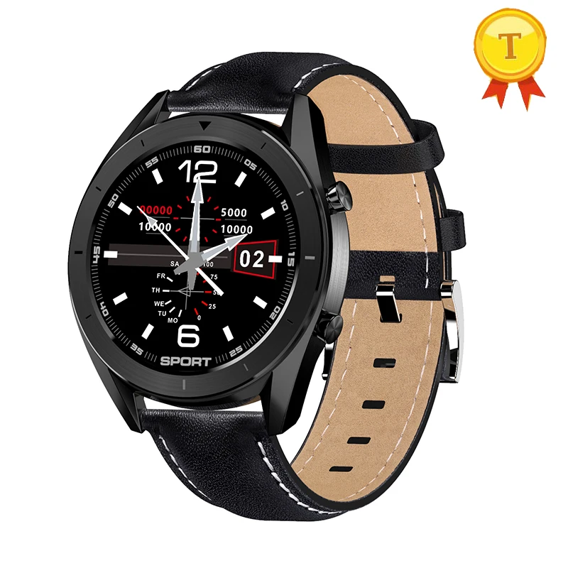 black leather Лучшие продажи ЭКГ Bluetooth Смарт часы круглый экран IP68 Водонепроницаемый PPG сердечного ритма кровяного давления монитор смарт-браслет - Цвет: black leather