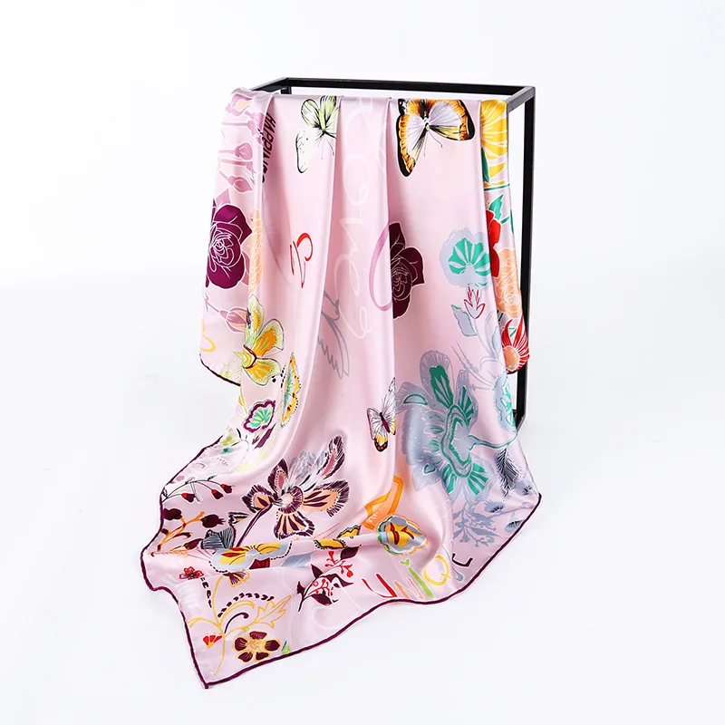 Europe And America LOVE Series Butterflies 90 Cm Silk Kerchief Gift Top Grade Delicacy Hand Roll Mulberry Silk Scarf