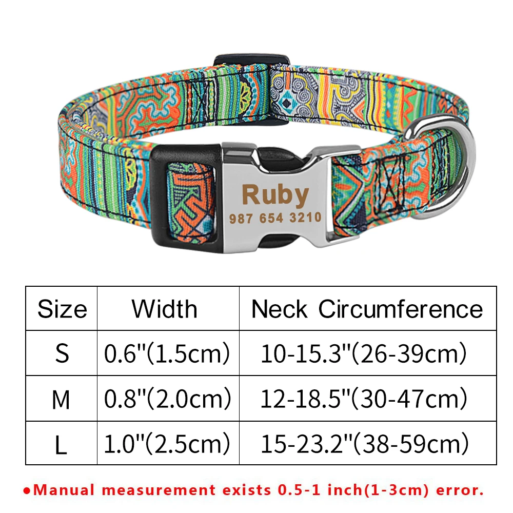 Pitbull Small Large Medium Pet Engraved name Dogs Collars Adjustable Nylon Custom Name Free Nameplate Dog Collar Printed ID Tag 