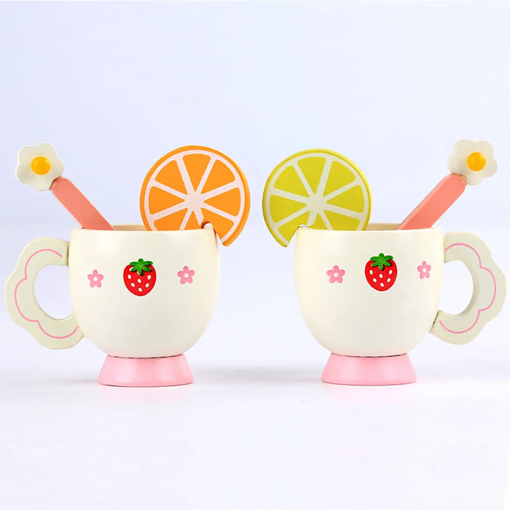 

Girl Fruit Slice Pretend Play Wooden With Box Spoon Kitchen Tea Set Toy Cup Tray Gift Mini Bowl Kids
