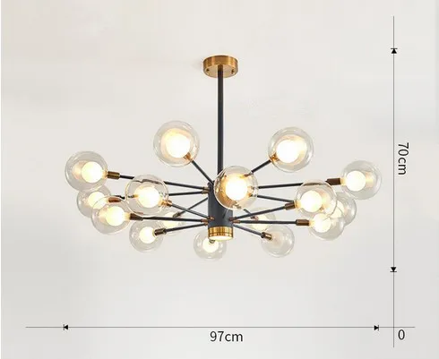 16 lights black Современный металлический светодиодный светильник-Люстра для гостиной, виллы, интерьерный декор, подвесной светильник, освещение, стеклянный шар, Кухонные светильники - Цвет абажура: 16 lights black
