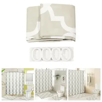 

4pcs Bathroom Shower Curtain Flower Print Durable Waterproof Bath Curtain Set Toilet Cover Mat Non-Slip Bathroom Rug Set