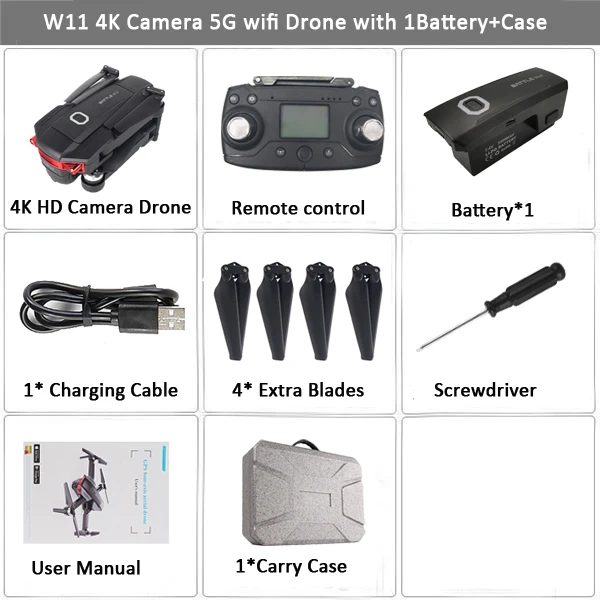 W11 Дрон с GPS с 4 K/720 P FPV Двойная камера 5G WiFi FPV Бесщеточный оптический поток RC Дрон Квадрокоптер полета 22 мин против K1 SG906 - Цвет: 4K 1B case