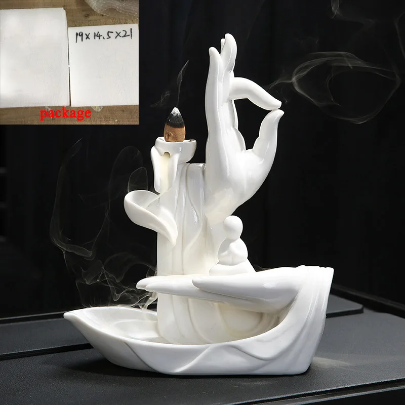 Ceramic Lotus Waterfall Smoke Backflow Incense Burner Holder Home Decoration UK 