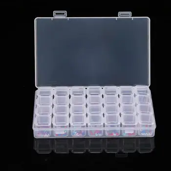 

2pcs 28 Slots Empty Nail Art Decoration Rhinestone Gem Bead Container Storage Box Nail Stickers Jewelry Organizer Case