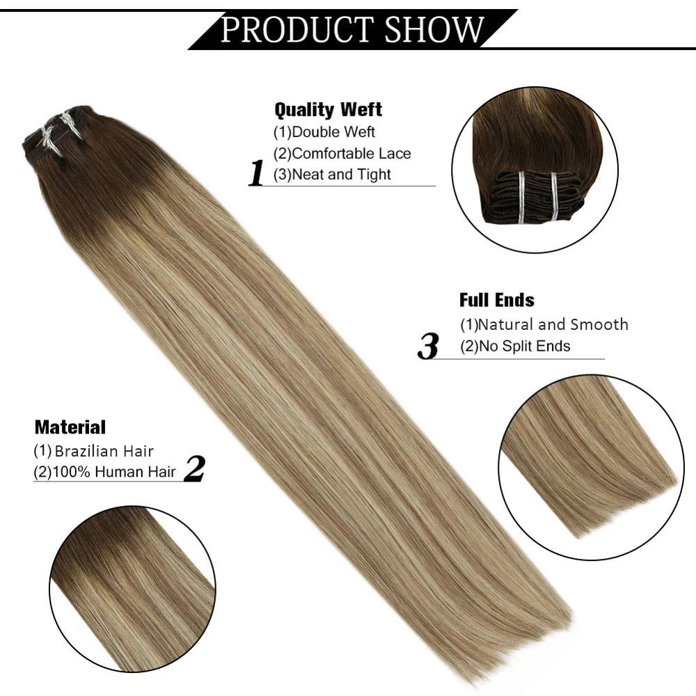 Волосы для наращивания Moresoo прямые бразильские волосы Remy 9 шт./100 г 16 24