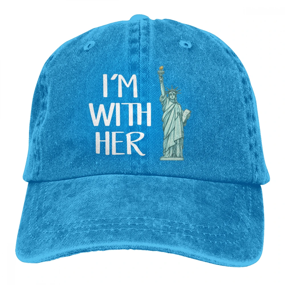 Я с ее женщина свобода Casquette темно-синий унисекс Мужские Женские джинсовые бейсболка с ремешком кепки Регулируемый Гольф папа шляпа