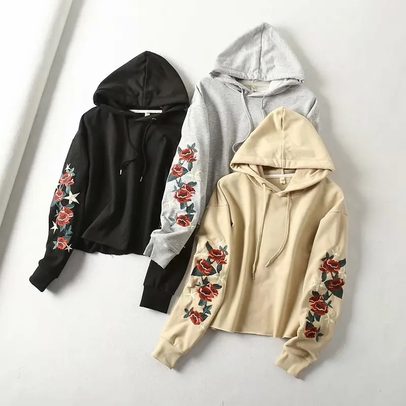 Star firefly autumn&winter shortened women's hoodies cuff embroidery hooded pullover