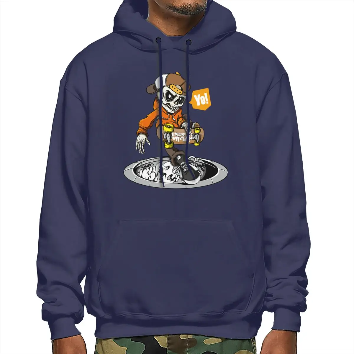 Kanpa Winter New Fashion Men's Street Graffiti YO Hoodies Personality Pattern Print Hoody Men Workout Top Funny Sweatshirts | Мужская