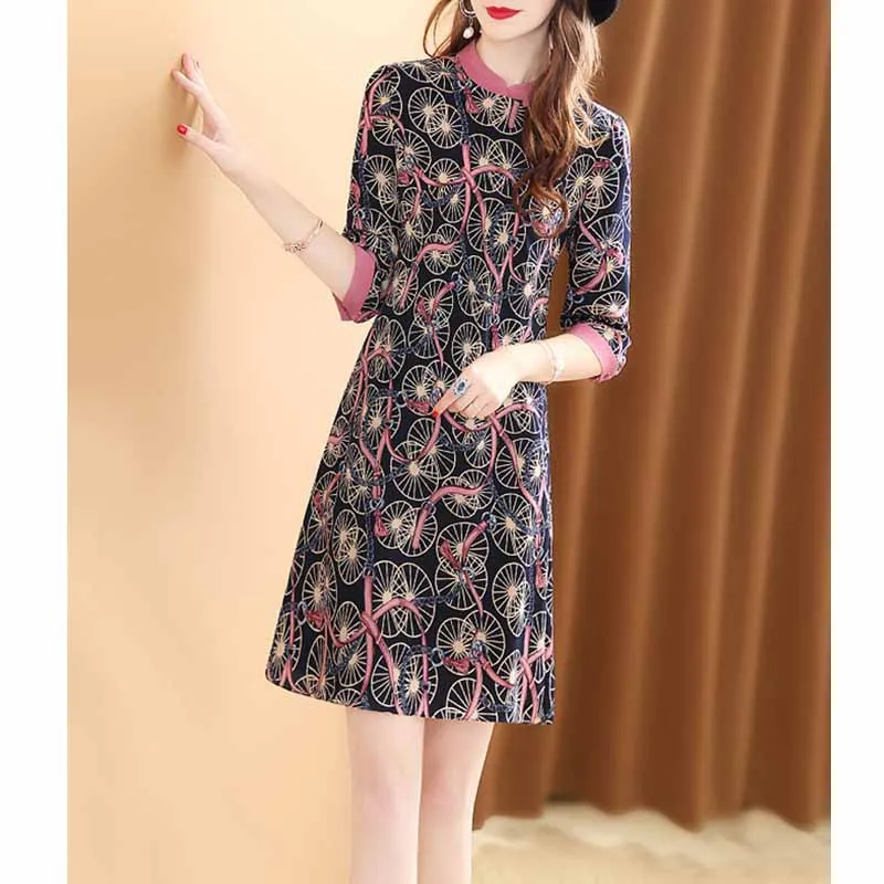 

Improved Cheongsam Chinese-style Dress 2019 Spring Clothing New Style Women's Fashion Printed Elegant Mid-length Skirt Hot Selli