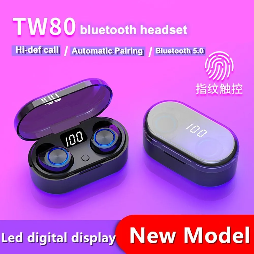 

2019New TW80 Bluetooth headset wireless headset new LED digital display tws true touch control stereominni headset Bluetooth 5.0
