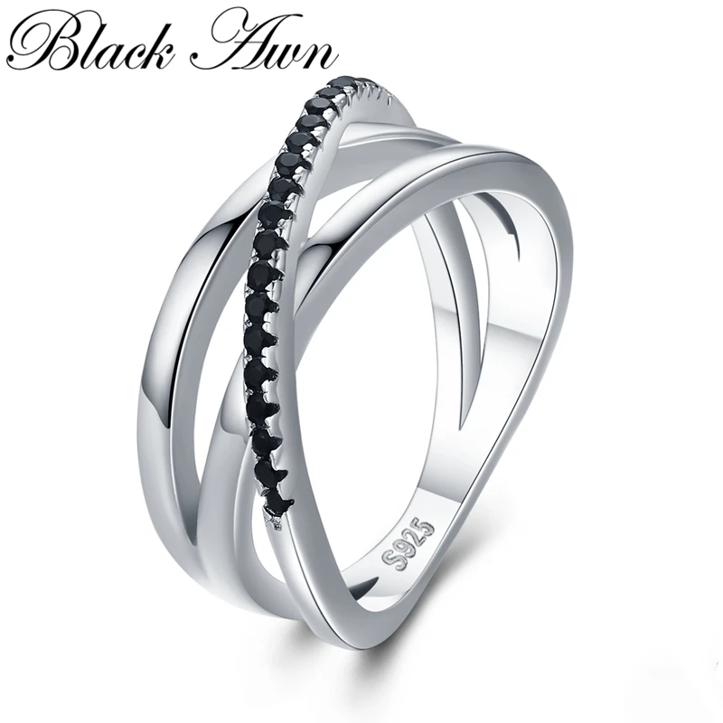 Wedding-Rings Fine-Jewelry Black Awn Classic 925-Sterling-Silver Women Engagement Spinel