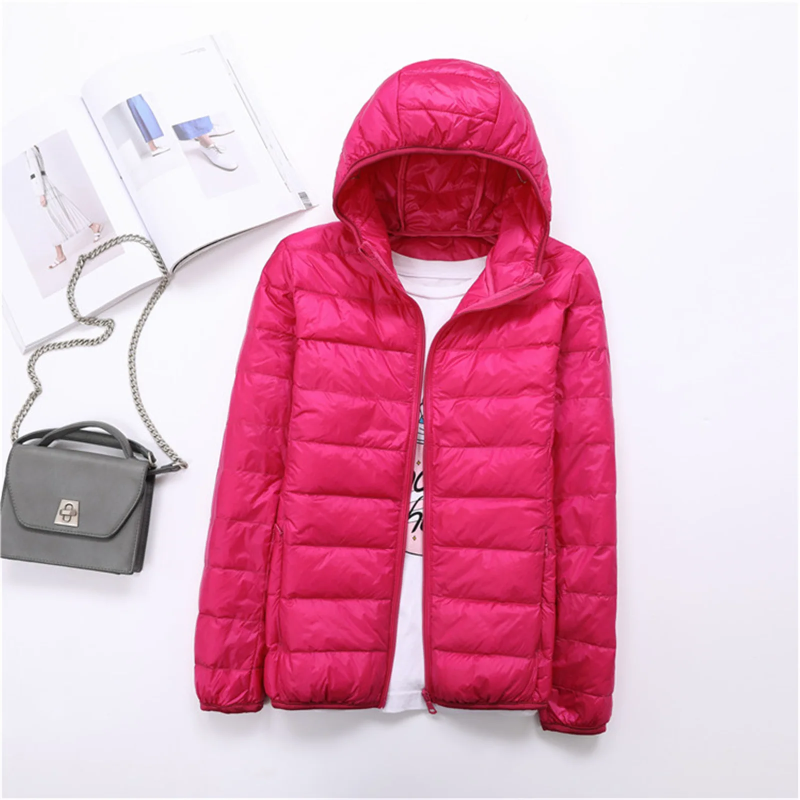 price cut 2019 Spring Autumn Womens Jackets Ultra Thin Super Light Fashion Ladies Down Coats Red Pink Black F