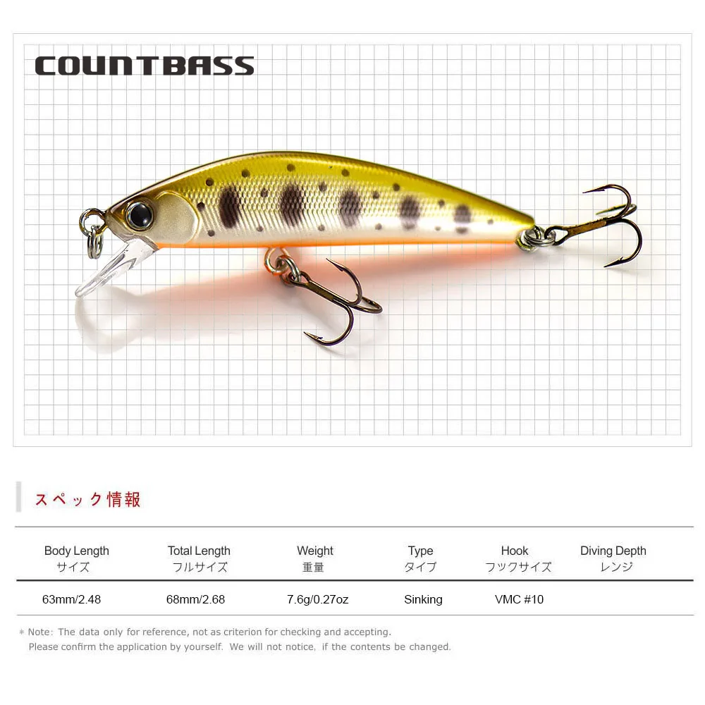 COUNTBASS Sinking Minnow 63mm 7.6g Hard Baits Fishing Lures Wobblers Trout Black Bass Perch Leurre Angler&rsquo;s Lure Stickbait fishing lure