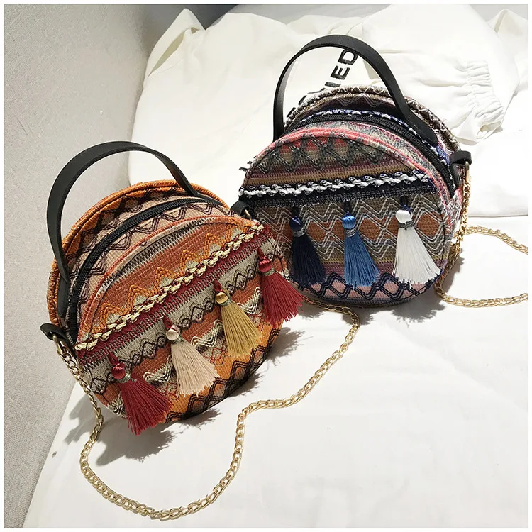 

Fairy Small Bag 2019 New Style Ethnic-Style Versatile Tassels Hand Small round Bag Korean-style Chain Crossbody Bag