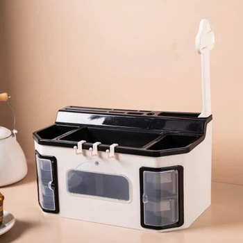 

Fashion Multifunctiona Spice Rack Kitchen Shelf Tools Box Spice Jar Storage Rack Chopsticks Cutter Storage Box Large Capacit Bla