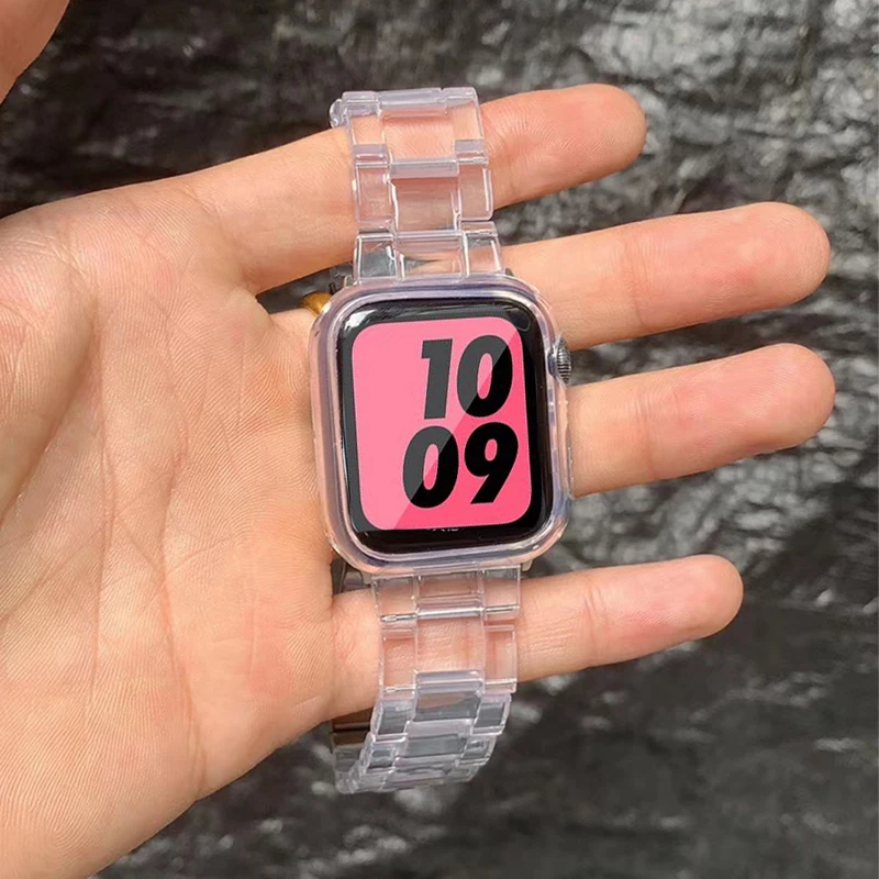 Resin Watch strap for apple watch 6 5 4 band 42mm 38mm correa transparent steel for iwatch 6 series 5 4 3/2 watchband 44mm 40mm afbeelding
