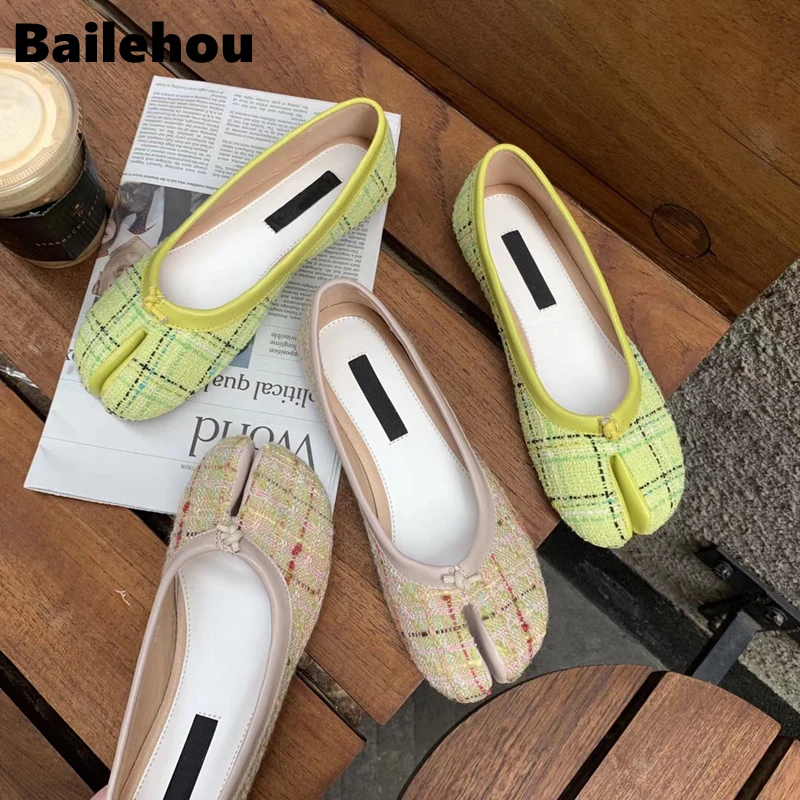 Bailehou/женские лоферы без застежки; повседневная обувь на плоской подошве; Модные балетки на плоской подошве с раздельным носком; модельные туфли из сетчатой ткани; zapatos mujer
