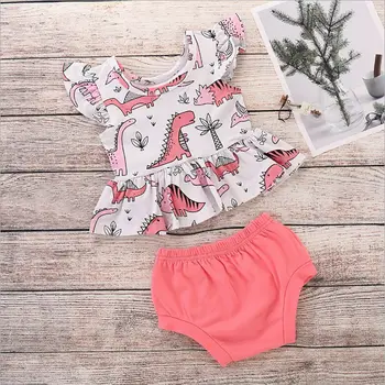 

Fashion Girls Clothing Sets Summer Thin Loose Cool Short Sleeve Dinosaur Casual Tops PP Shorts Toddler Kids Outfits Set Red