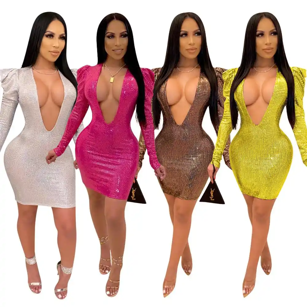 shinny open back long sleeve bodycon mini dress