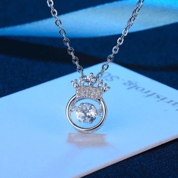 

S925 Sterling Silver Zircon Crown Pendant Necklace for Woman 2020 New Beating Heart Necklace Fashion Wedding Jewelry Gift Girls