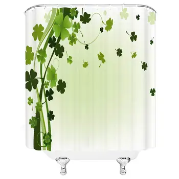 

Clover Shower Curtain Green Four-Leaf Clover Daytime Lucky Wishes Cloth Fabric Bathroom Decor Set with Hooks 7070 Inch