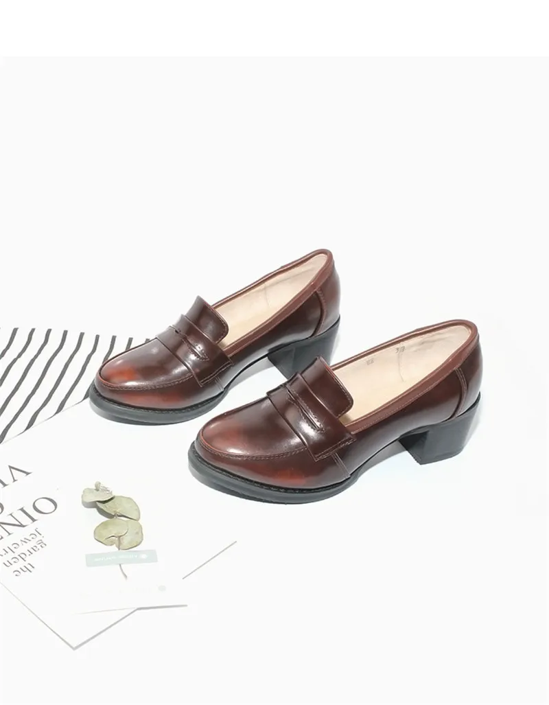 Loafer Pumps Shoes Women Vintage Genuine Leather Women's Shoes Brogues Thick High Heel British College Tassel Women Pumps Oxford (23)