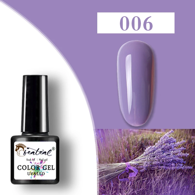 006 Beateal, 7,5 мл 80 Цвета красочные блестящие Lakier Hybrydowy био-Гели Soak Off Vernis перманентность, УФ-гель лак для ногтей маникюр гель для ногтей - Цвет: 006