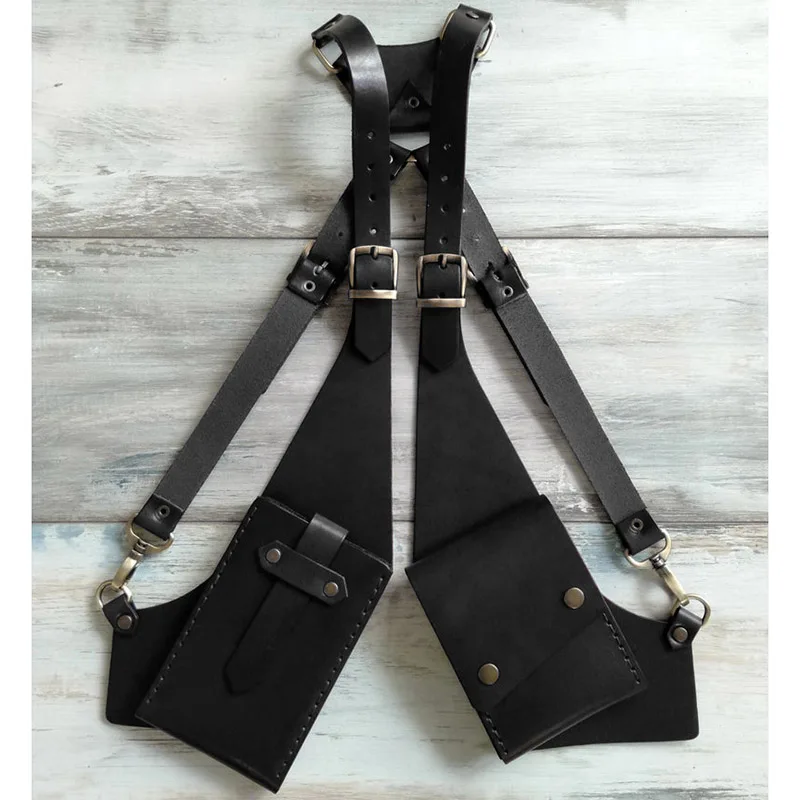 Steampunk Medieval Leather Shoulder Bag Vintage Phone Case Wallet Double Pocket Holster Festival Viking Pirate Costume Purse Men