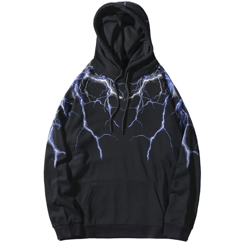 

Hip Hop Lightning Print Hooded Sweatshirts Hoodies Streetwear Fashion Casual Punk Hipster Harajuku Tops Hoodie Outwear Q6295