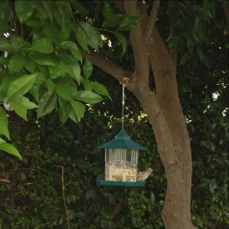 

Green Pavilion Bird feeder Wild Bird Feeder Outdoor Food Container Hanging Birdhouse JS21