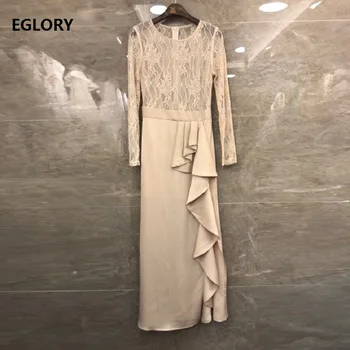 

Elegant Long Dress 2019 Autumn Fashion Party Evening Vestidos Women Lace Patchwork Long Sleeve Ruffle Sexy Dress Black Apricot