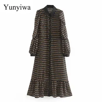 

2020 Flute Shirt-style Long-sleeved Dress Casual Loose Women Maxi Dresses Elegant Clothes Vestidos De Fiesta