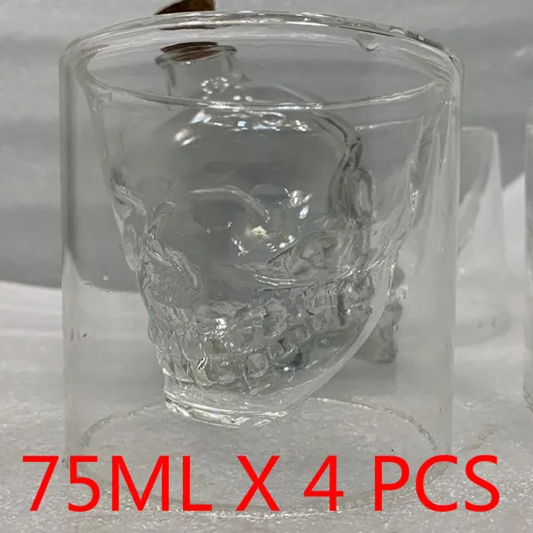 Креативная прозрачная пивная бутылка для вина, стеклянная чашка с черепом, красное вино, трезвый кухонный аксессуар, высокое коктейльное стекло es Bar - Цвет: cup 75 ML 4PCS