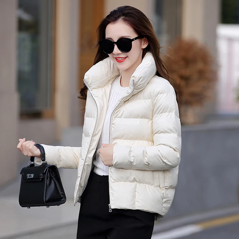 

2019 Autumn Winter Short Coat Female Jacket Parka Faux Leather Jacket Warm Jacket Women Coats PP227
