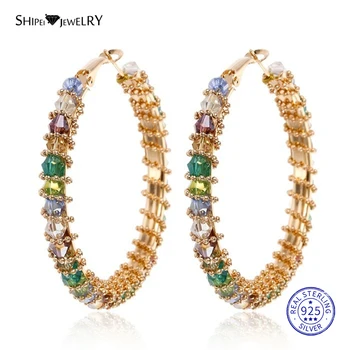 

Shipei Multi Crystal Large Gold Hoop Earrings for Women Big Hoop Earrings Sterling Silver 925 Wedding Party Birthday Gift