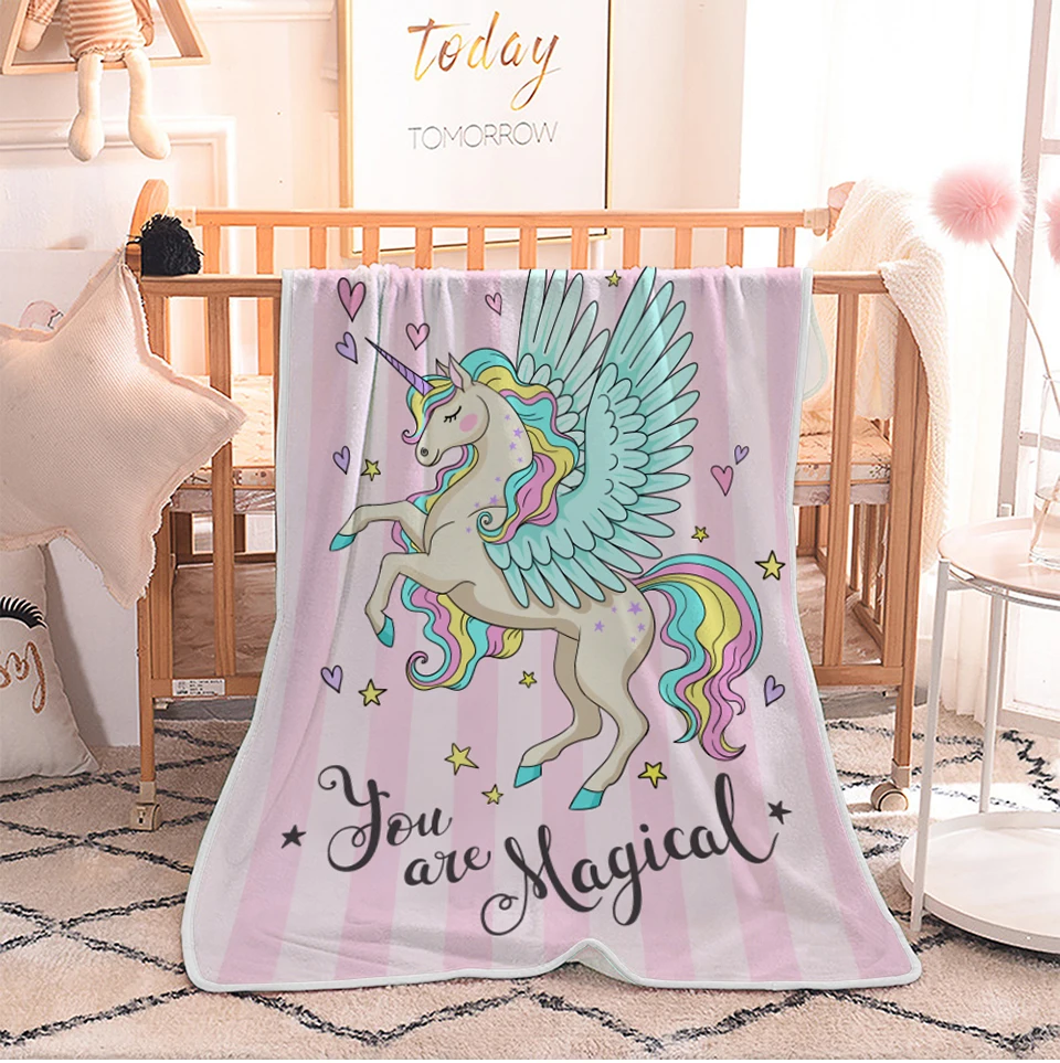 FYMX фланелевое одеяло розовый милый Единорог модный принт супер мягкая теплая кровать плед элегантный подходит для детей