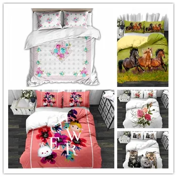 

3D Bedding Sets White cat Printing Duvet Quilt Cover Set Comforter Pillowcase King Queen Size Pet Dog Cat Design